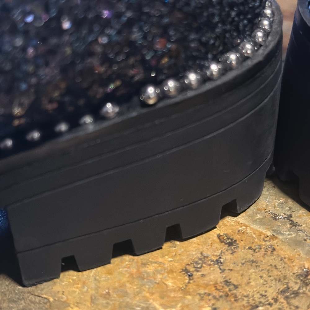Black Glitter Combat Boots - Picture 7 of 8